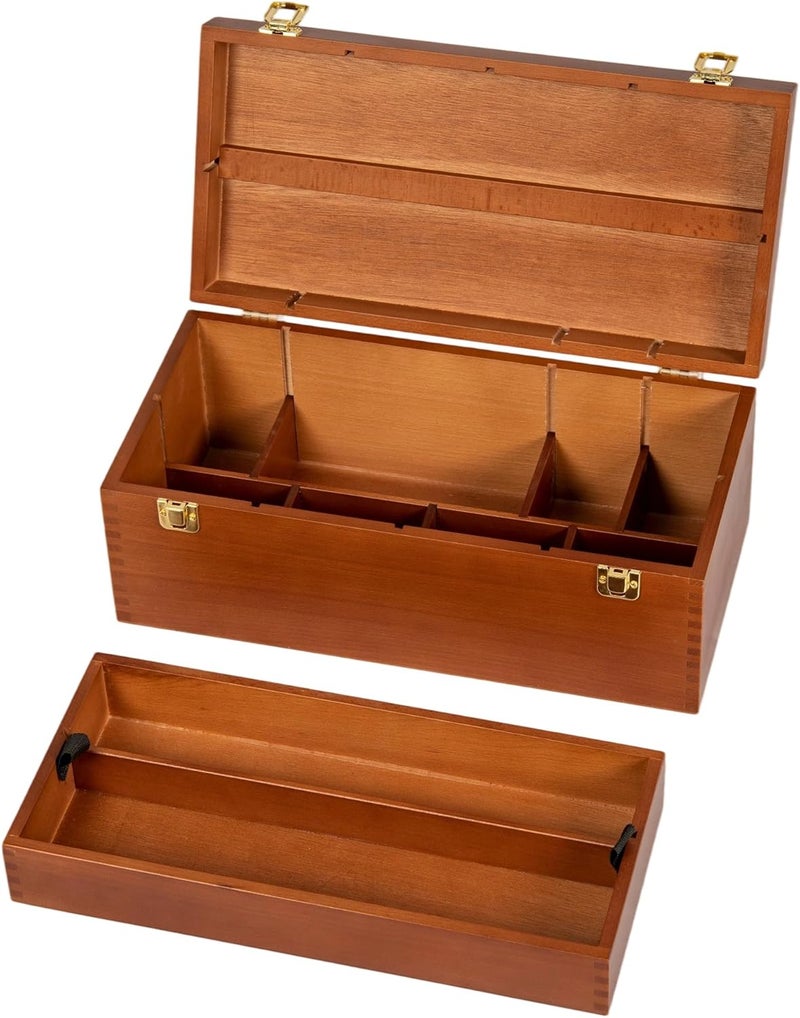 Dajar Artist Storage Box Beechwood Art Supply Organizer, Portable Large Sturdy Wood Tool Box, Walnut - Image 1